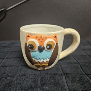 Vintage Ceramic Owl Wood Grain Mug 10 oz